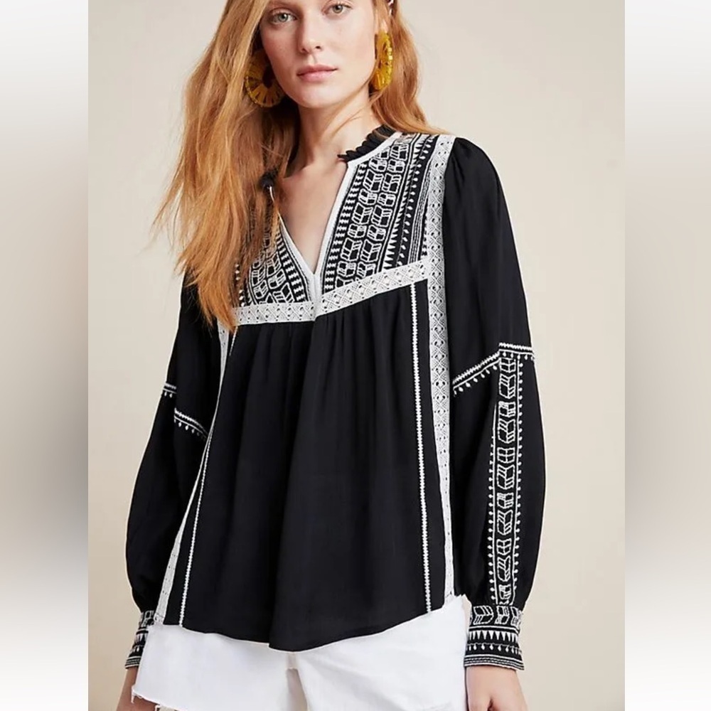 Blank London Anthropologie ANIHERA Black White Embroidered Oversized size xs